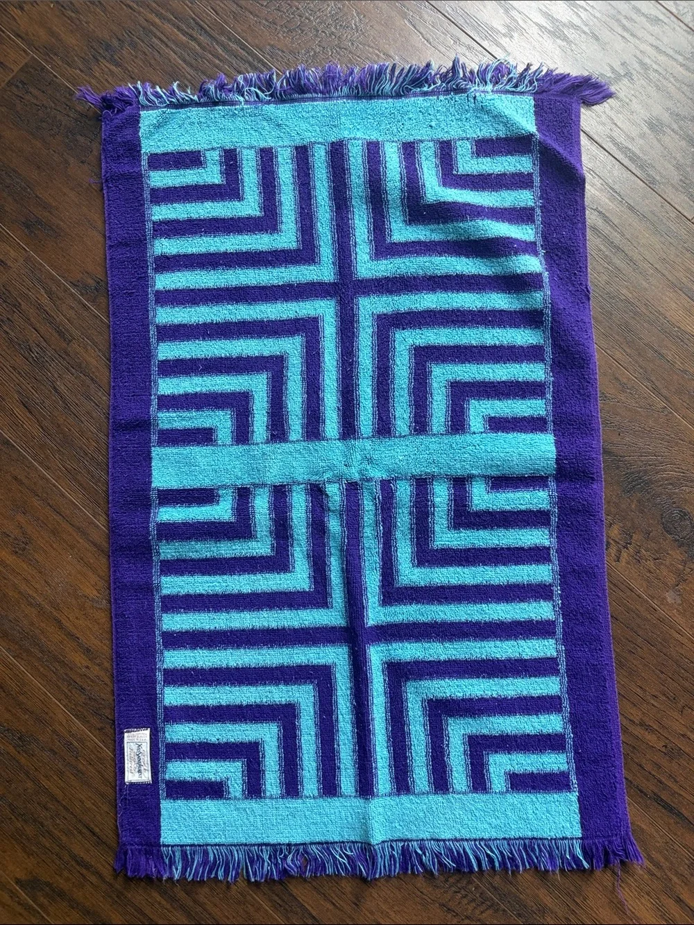 Yves Saint Laurent Purple and Turquoise Geometric Hand Towel